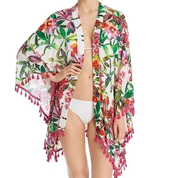Trina Turk One Size Welcome To Miami Kimono Bright Tropical Print Floral - Picture 1 of 9